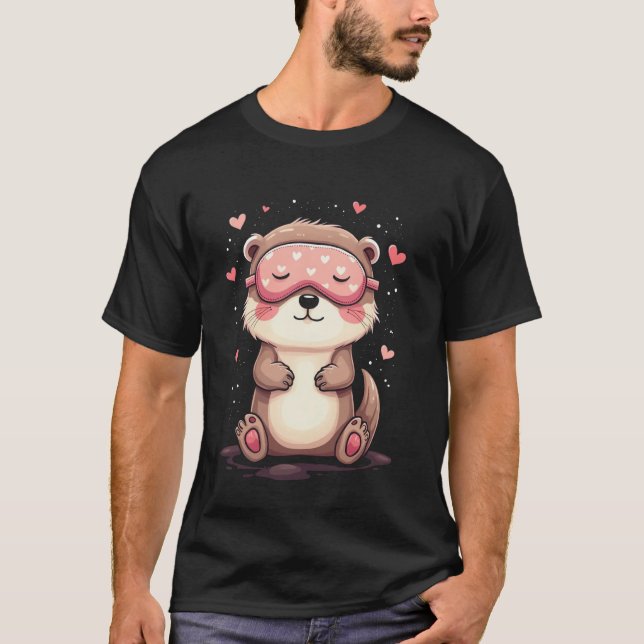 Niedliches Otter-Schlafmotiv T-Shirt (Vorderseite)