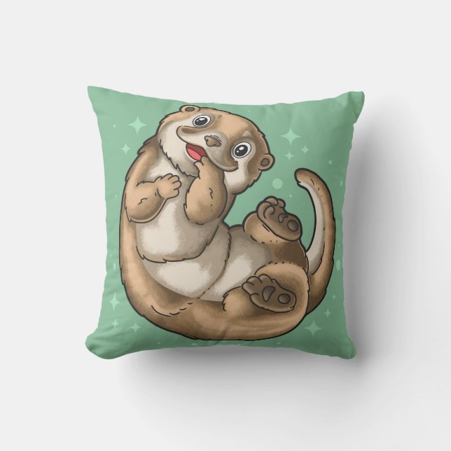 Niedliches Otter Throw Kissen (Vorderseite)