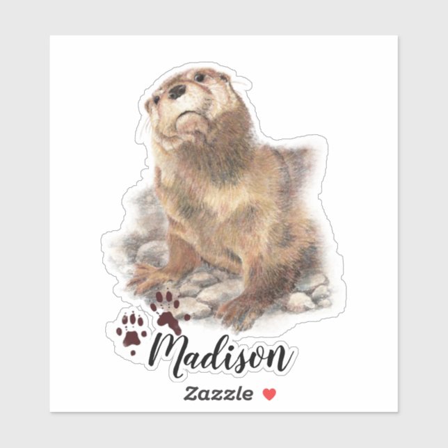 Niedliches Otter-Tier-Individuelle Name Aufkleber (Blatt)
