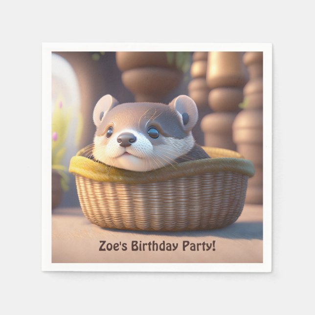 Niedliches Otterbaby in einem Korb - individueller Serviette (Vorderseite)