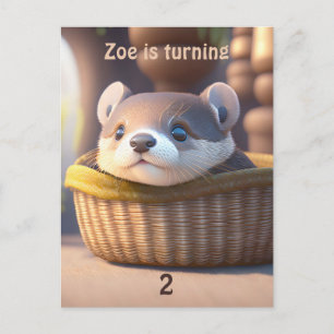 Niedliches Otterbaby in einem Korb - Kindergeburts Einladungspostkarte