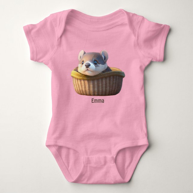 Niedliches Otterbaby in einem Korb - personalisier Baby Strampler (Vorderseite)