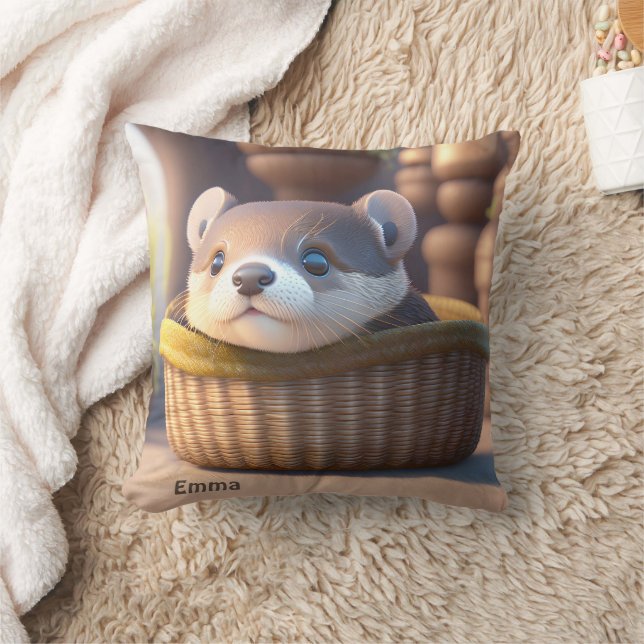 Niedliches Otterbaby in einem Korb - personalisier Kissen (Decke)