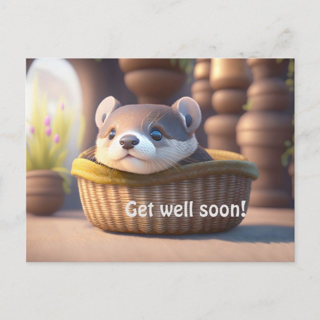 Niedliches Otterbaby in einem Korb - personalisier Postkarte (Vorderseite)