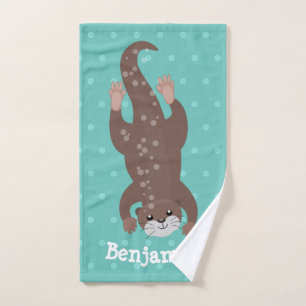 Niedliches Ottertauchen auf aquamariner Cartoon-Ab Badhandtuch Set