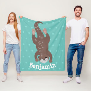 Niedliches Ottertauchen auf aquamariner Cartoon-Ab Fleecedecke