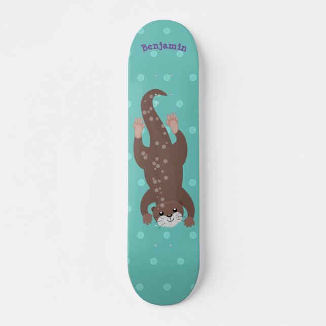 Niedliches Ottertauchen auf aquamariner Cartoon-Ab Skateboard (Vorne)