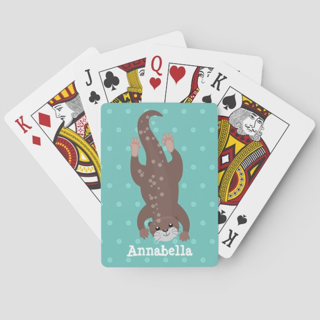 Niedliches Ottertauchen auf aquamariner Cartoon-Ab Spielkarten (Rückseite)