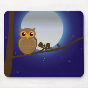 Niedliches Owl am Mondlicht Mousepad