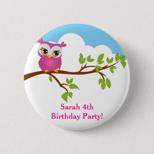 Niedliches Owl auf der Birthday Girl-Schaltfläche Button