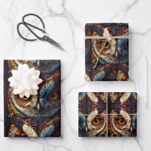 Niedliches Owl Blue & Yellow Geschenkpapier Set