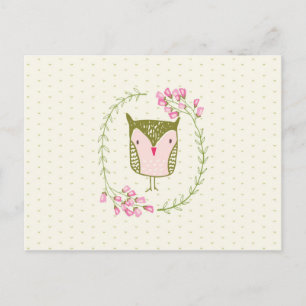 Niedliches Owl Blumenreath und Herz Postkarte