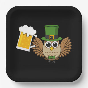Niedliches Owl Drinking Beer Funny St Patrick's Da Pappteller