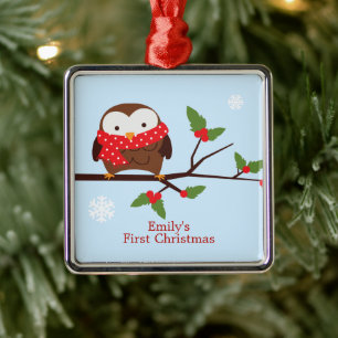 Niedliches Owl Erste Weihnachtsfeier Silbernes Ornament