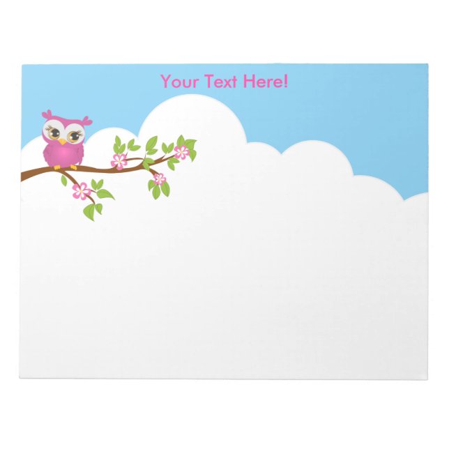 Niedliches Owl Girl auf einem Branch Editor Notizblock (Vorderseite)