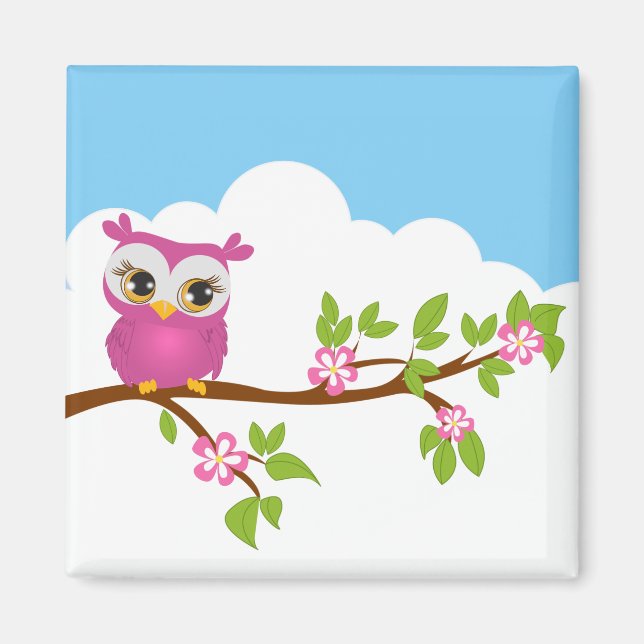 Niedliches Owl Girl auf einem Zweigmagazin Magnet (Vorne)