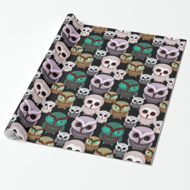 Niedliches Owl Illustrationsmuster Geschenkpapier (Ungerollt)