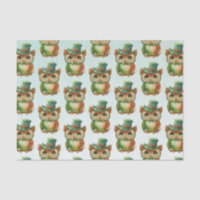 Niedliches Owl in einem Green Top Hat-Muster