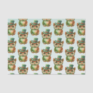 Niedliches Owl in einem Green Top Hat-Muster Seidenpapier