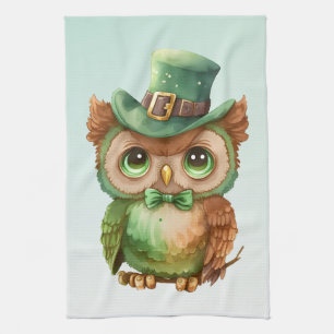 Niedliches Owl in einem grünen Top Hat Geschirrtuch