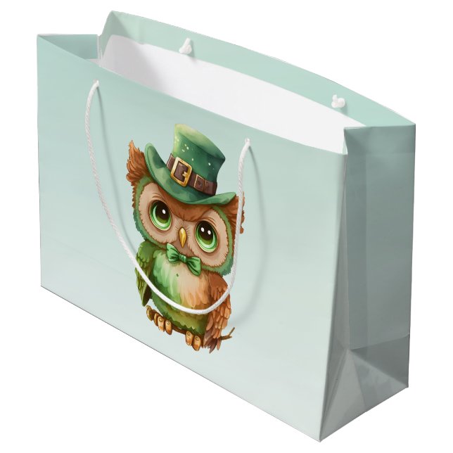 Niedliches Owl in einem grünen Top Hat Große Geschenktüte (Rückseite Schrägansicht)