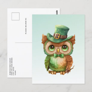 Niedliches Owl in einem grünen Top Hat Postkarte