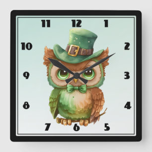 Niedliches Owl in einem grünen Top Hat Quadratische Wanduhr
