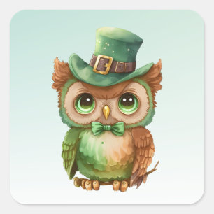 Niedliches Owl in einem grünen Top Hat Quadratischer Aufkleber