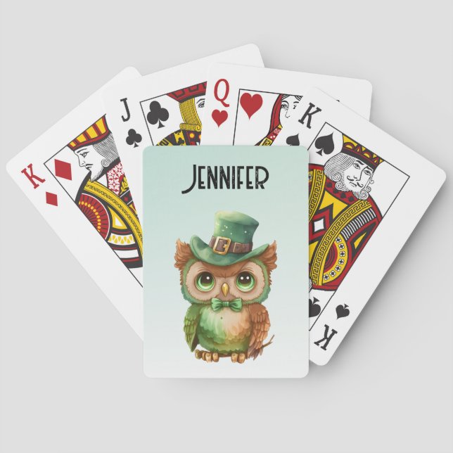 Niedliches Owl in einem grünen Top Hat Spielkarten (Rückseite)