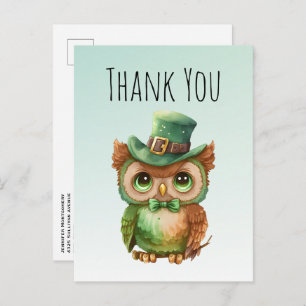 Niedliches Owl in einem grünen Top-Hut Danke Postkarte