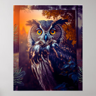 Niedliches Owl in Forest Nature Wildlife Bird Anim Poster