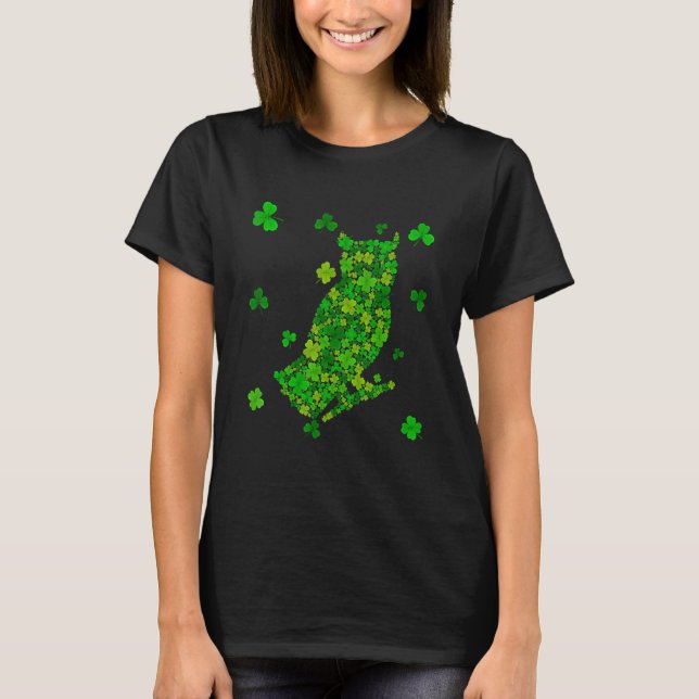 Niedliches Owl Kleeblatt Irish Animals St Patricks T-Shirt (Vorderseite)