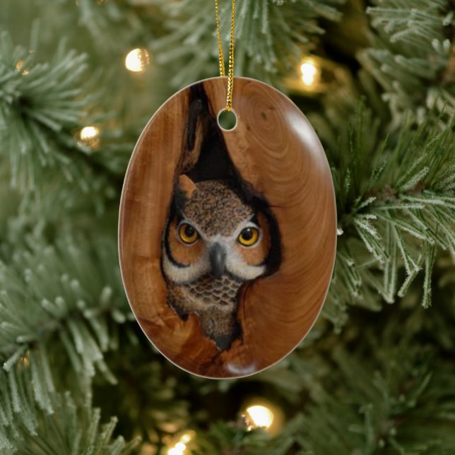 Niedliches Owl Nest Waldland Weihnachten 2022 wild Keramik Ornament (Baum)