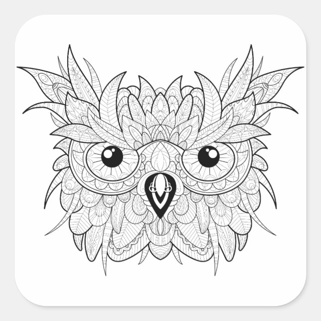 Niedliches Owl Portrait Doodle Quadratischer Aufkleber (Vorderseite)