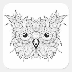 Niedliches Owl Portrait Doodle Quadratischer Aufkleber