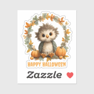 Niedliches Owl Pumpkin Happy Halloween Design Aufkleber
