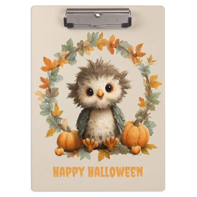 Niedliches Owl Pumpkin Happy Halloween Design Klemmbrett (Vorderseite)