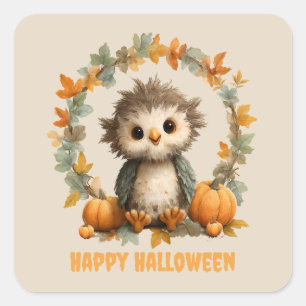 Niedliches Owl Pumpkin Happy Halloween Design Quadratischer Aufkleber