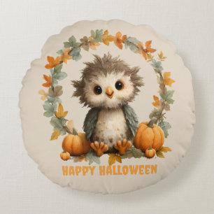 Niedliches Owl Pumpkin Happy Halloween Design Rundes Kissen