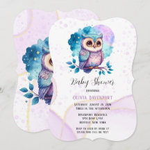 Niedliches Owl Watercolor Splash Girl Babydusche
