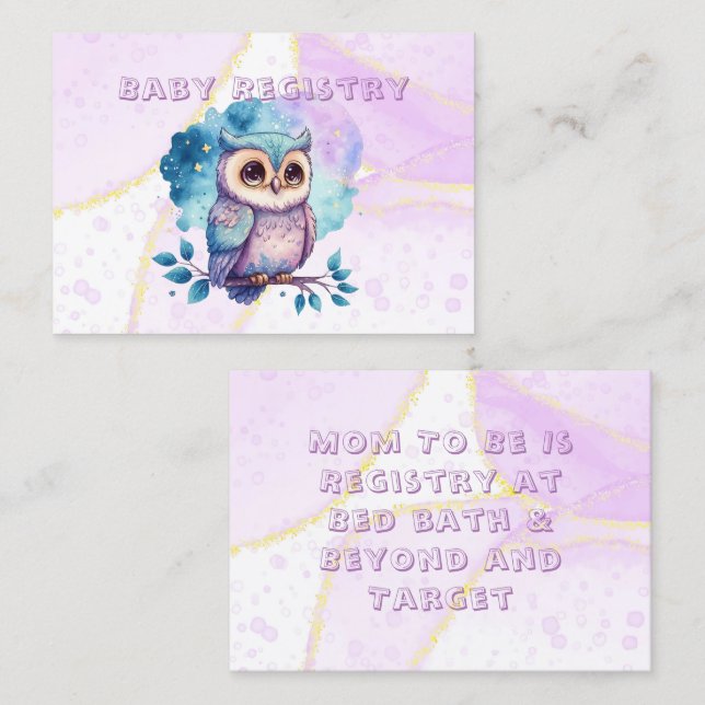 Niedliches Owl Watercolor Splash Kinderregister Visitenkarte (Vorne/Hinten)
