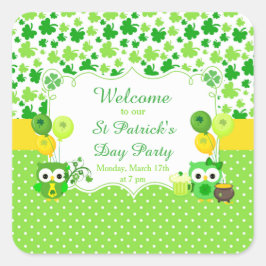 Niedliches Owls St Patrick's Day Party Quadratischer Aufkleber