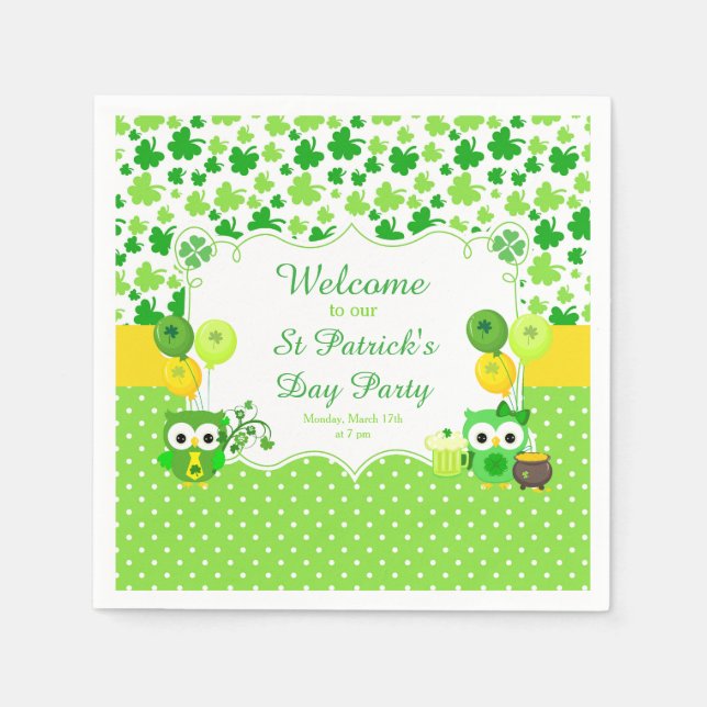 Niedliches Owls St Patrick's Day Party Serviette (Vorderseite)