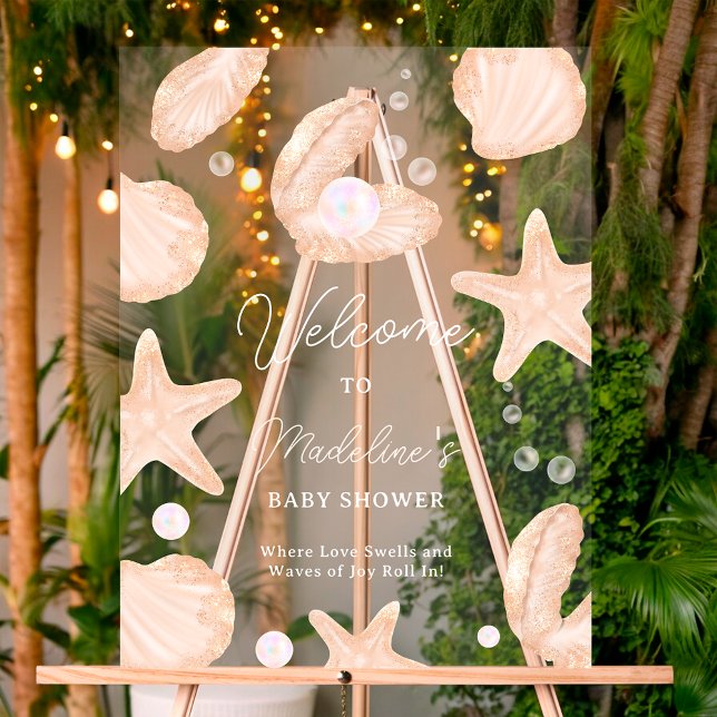 Niedliches Ozean kleines Perlenduschbad Acrylschild (Cute ocean little pearl baby shower welcome acrylic sign)