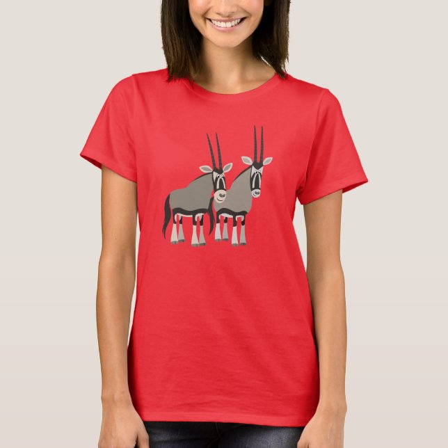 Niedliches Paar Cartoon Oryxes Frauen T - Shirt (Vorderseite)