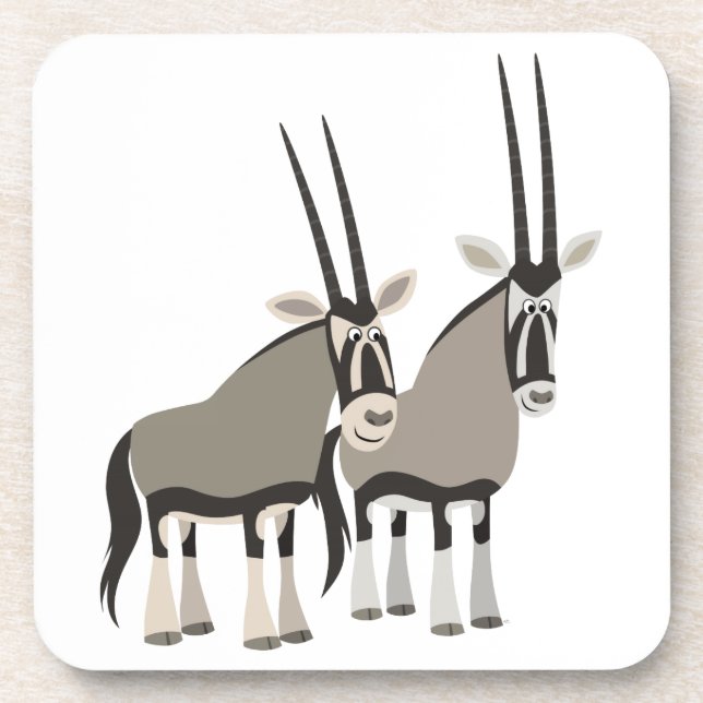 Niedliches Paar Cartoon Oryxes Untersetzer Set (Vorderseite)