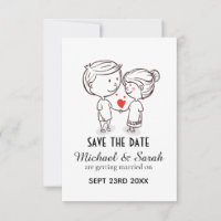Niedliches Paar, das Save the Date Hochzeit Zeichn