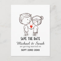 Niedliches Paar, das Save the Date Hochzeit Zeichn
