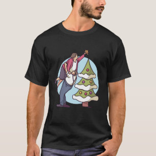 Niedliches Paar, das Weihnachtsbaum-Illustration T-Shirt