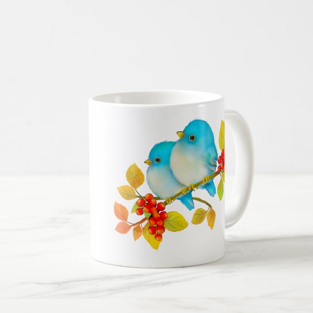 Niedliches Paar der Bluebirds Bird-Tasse Kaffeetasse (VorderseiteRechts)